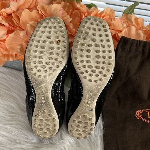 Tods Open Toe Driving Ballet Flats Patent Leather Womens Size 7 - Picture 8 of 10